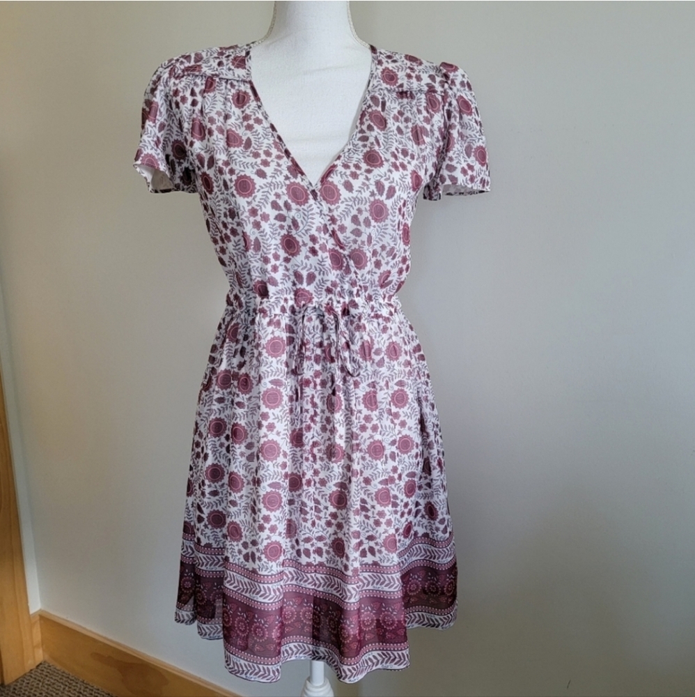 Christy Dawn The Donna Mini Dress in Gooseberry Red Floral Deadstock Fabric XS/S